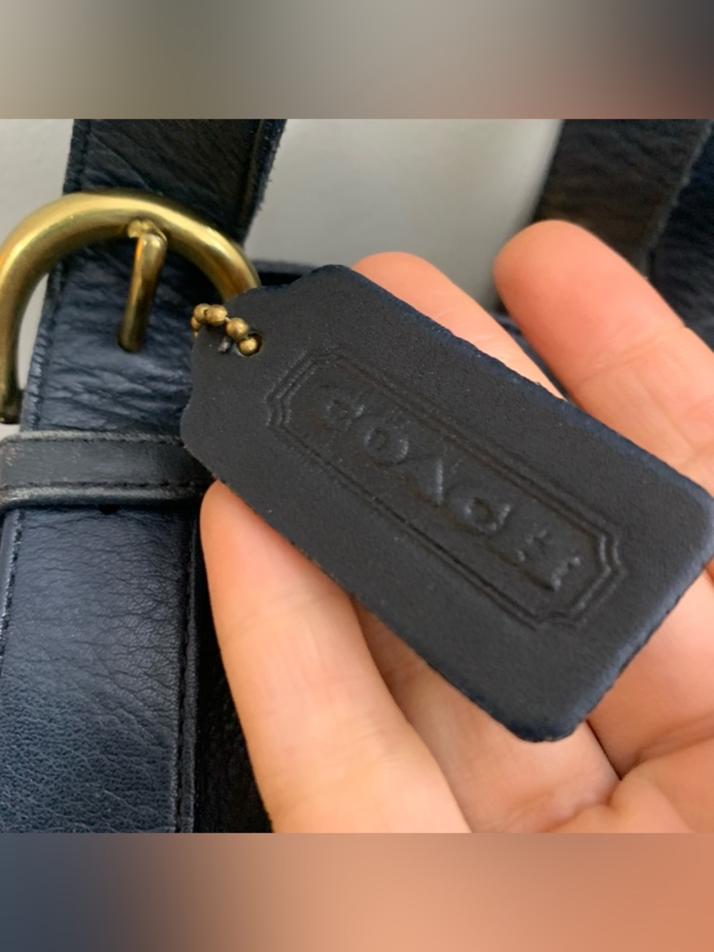 Coach Vintage Waverly SoHo Buckle Bag Shoulder Purse Navy Blue Brass Gold Tone! - Picture 7 of 16